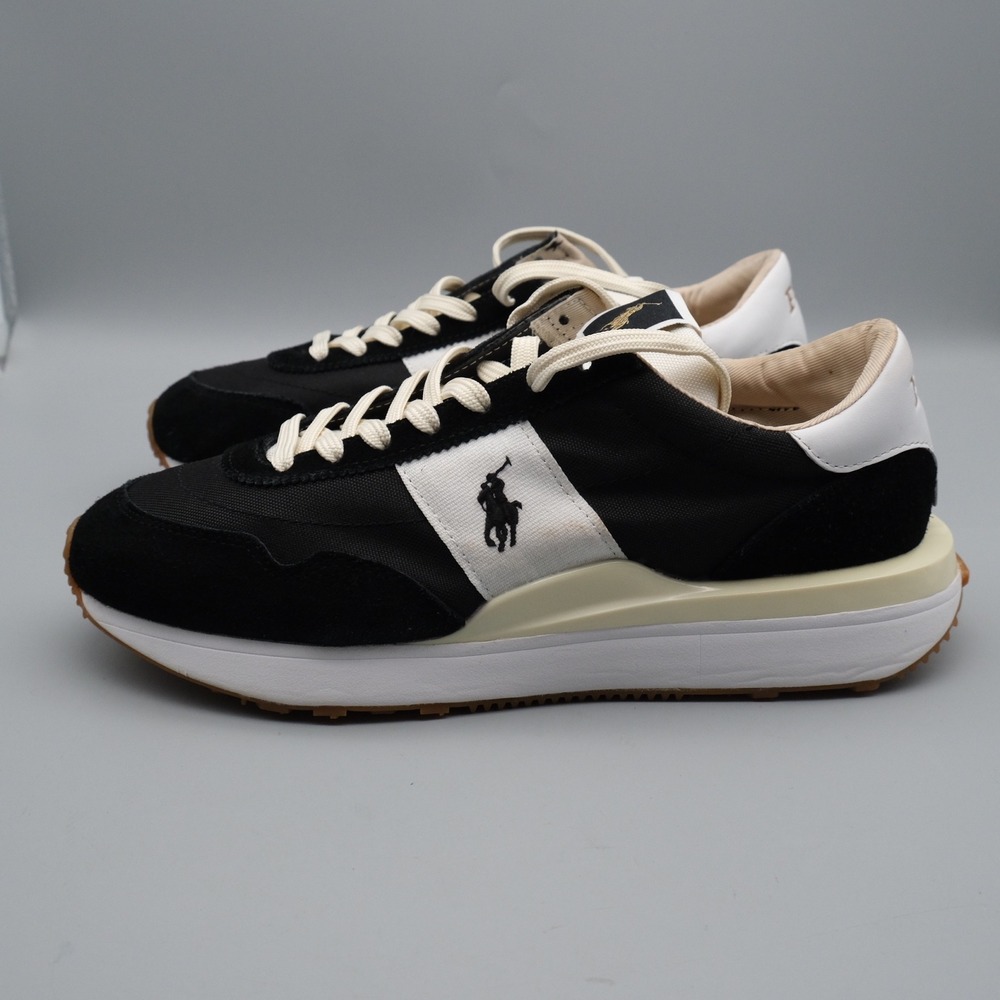 Polo Ralph Lauren Train 89 Mens Black White Suede Retro Sneaker 9 Low Top - Picture 12 of 13